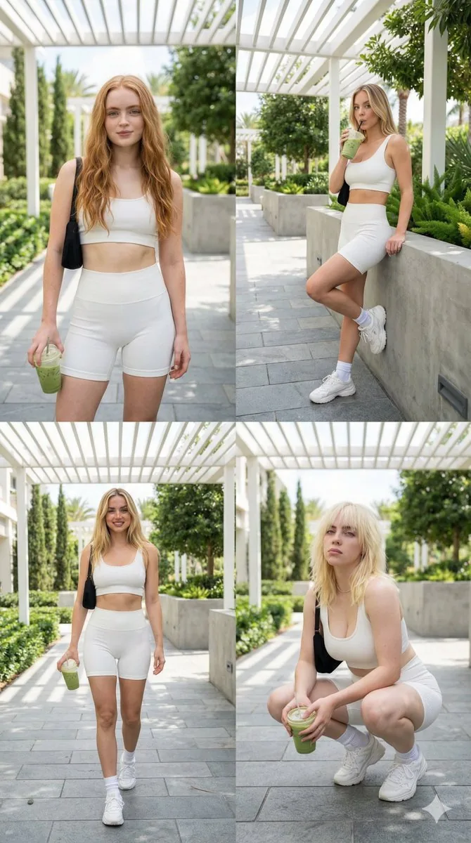 All-White Athletic Celebrity Grid Prompt - Nano Banana Pro AI Prompt for Social Media Post reference