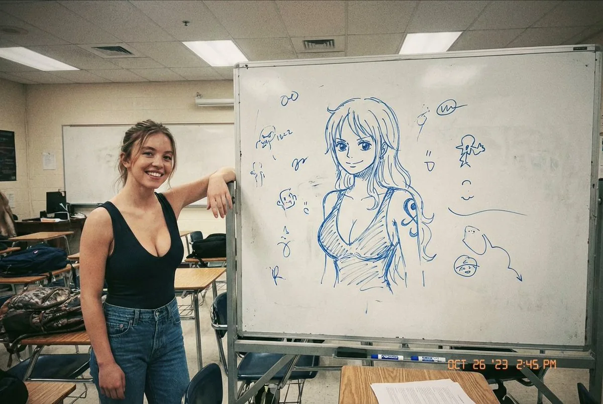 Candid Smartphone Photo: Celebrity with Whiteboard Sketch - Nano Banana Pro AI Prompt for Social Media Post reference