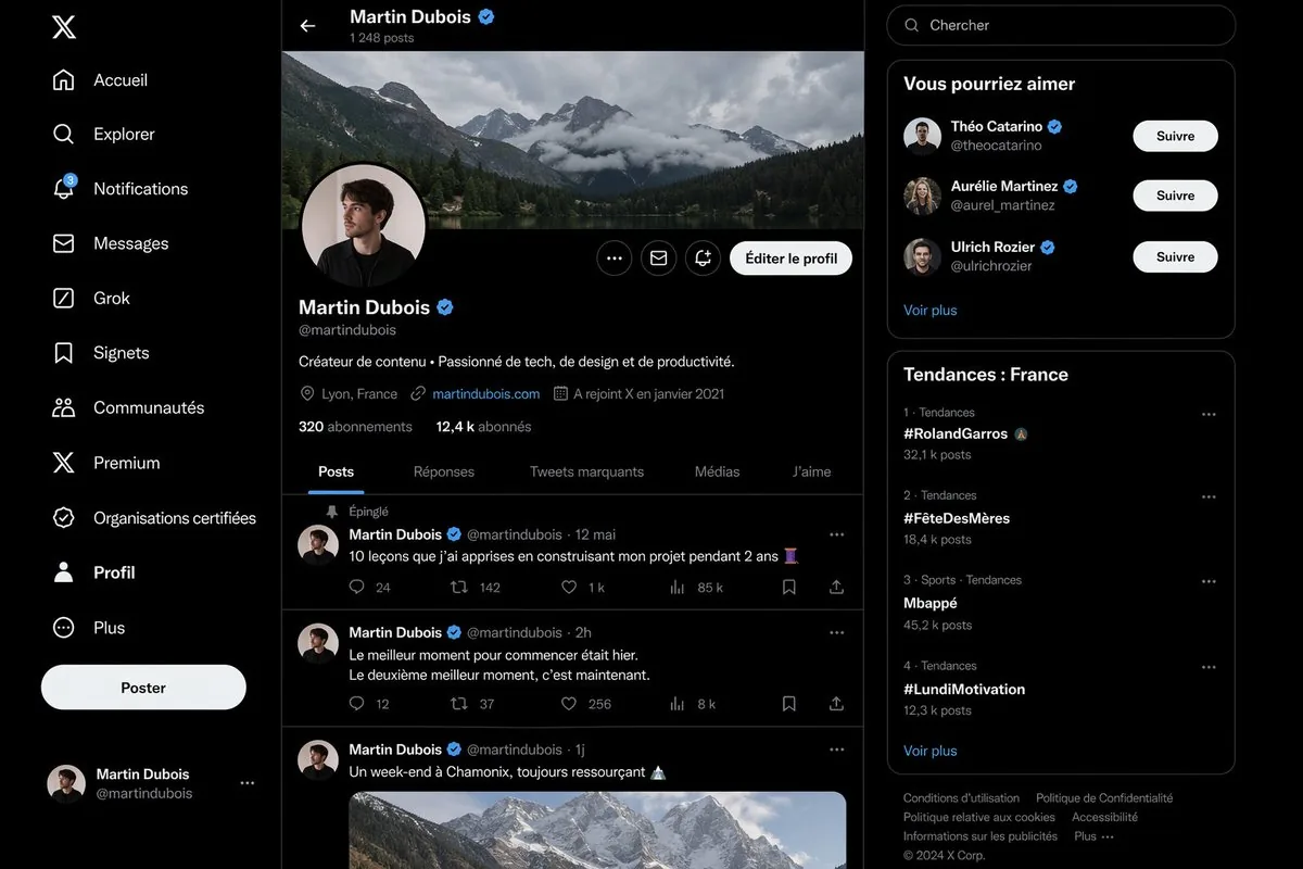 Realistic X Profile Page Mockup reference