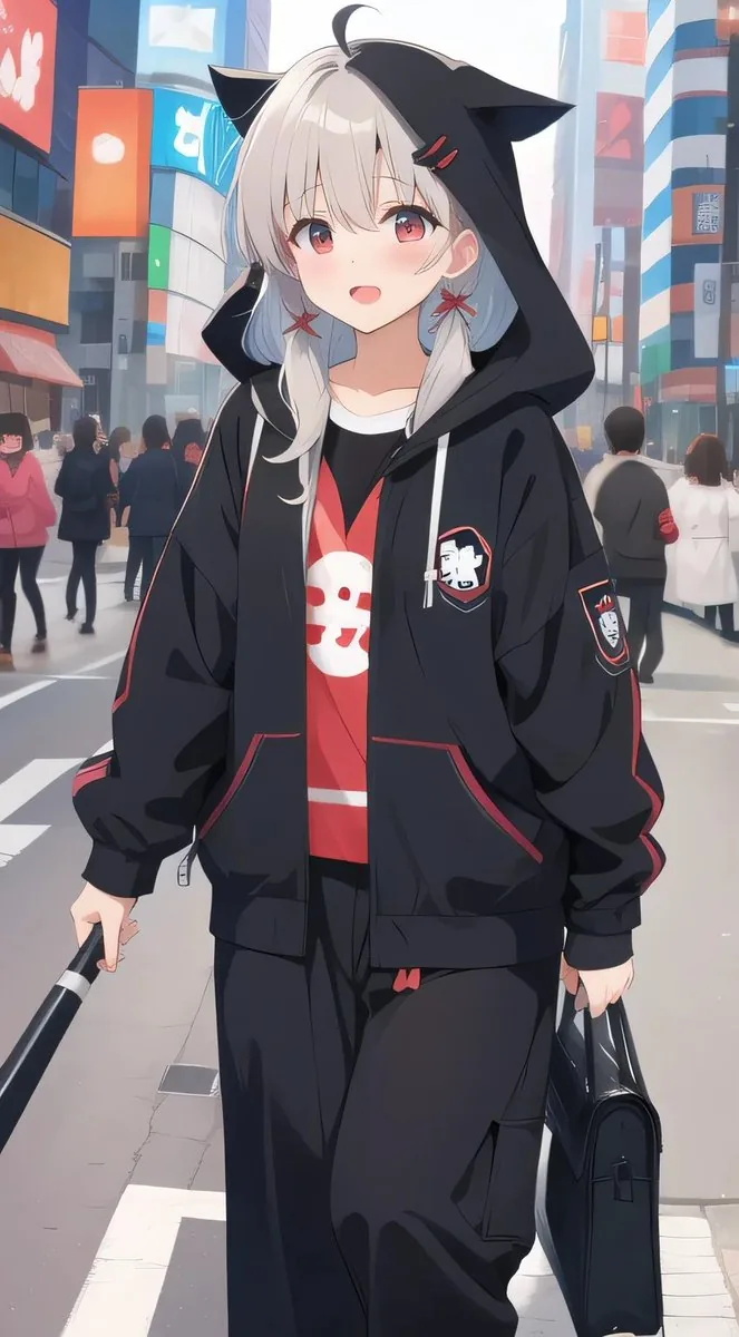 Cat-Ear Hoodie Anime City Portrait reference