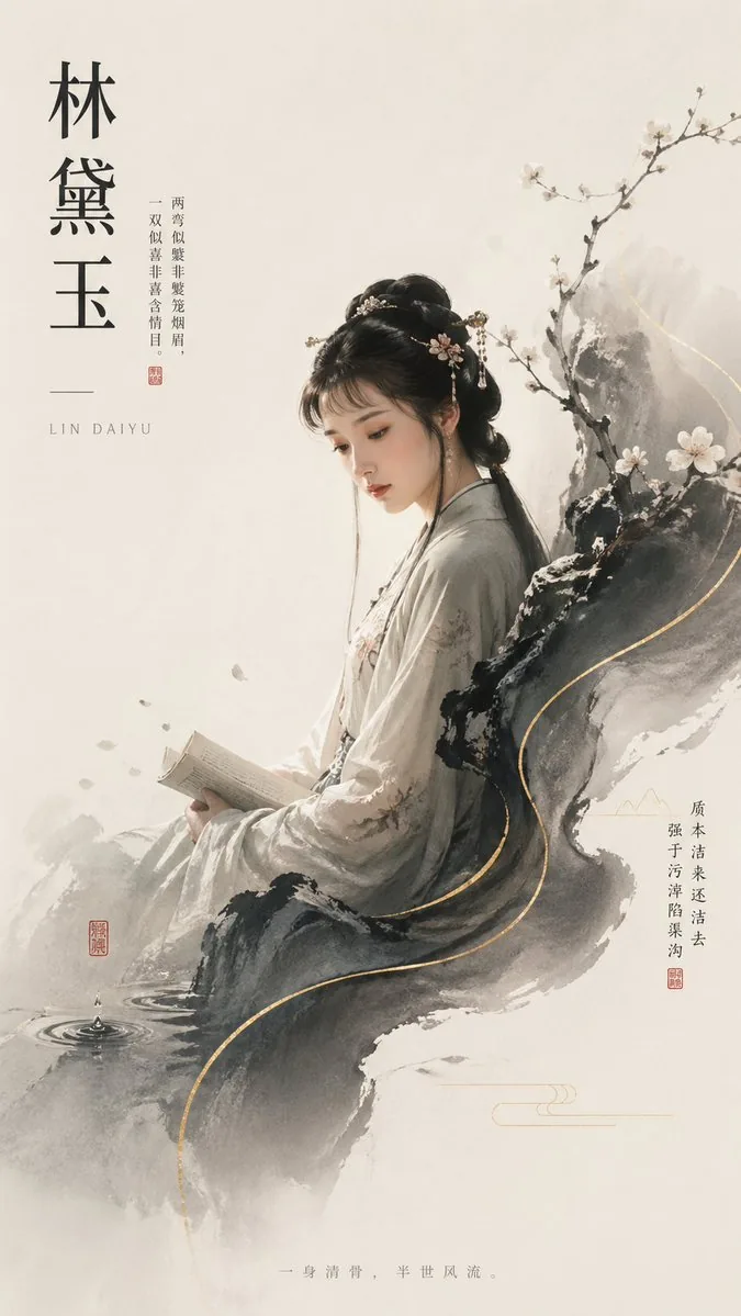 Lin Daiyu Ink-Wash Poster reference