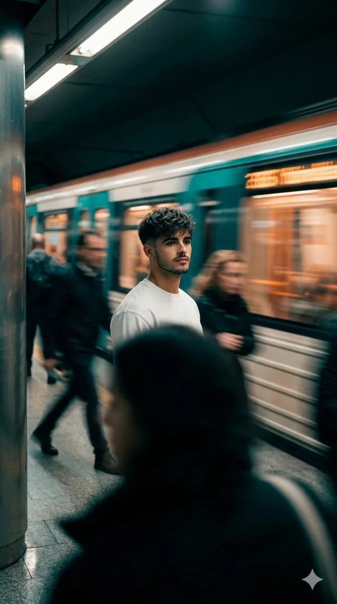 Cinematic Subway Motion Blur Portrait - Nano Banana Pro AI Prompt for Cinematic / Film Still reference
