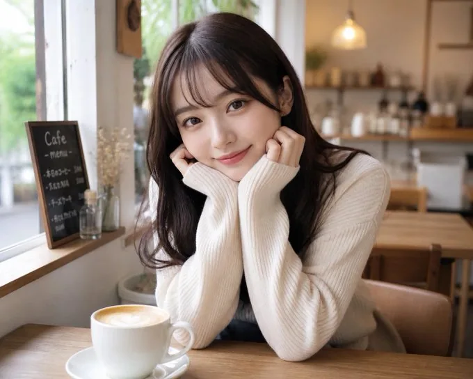 Japanese Woman in Cafe reference