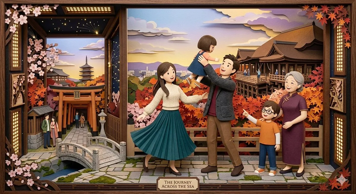 Japanese Paper-Cut Family Diorama - Nano Banana Pro AI Prompt for Poster / Flyer reference