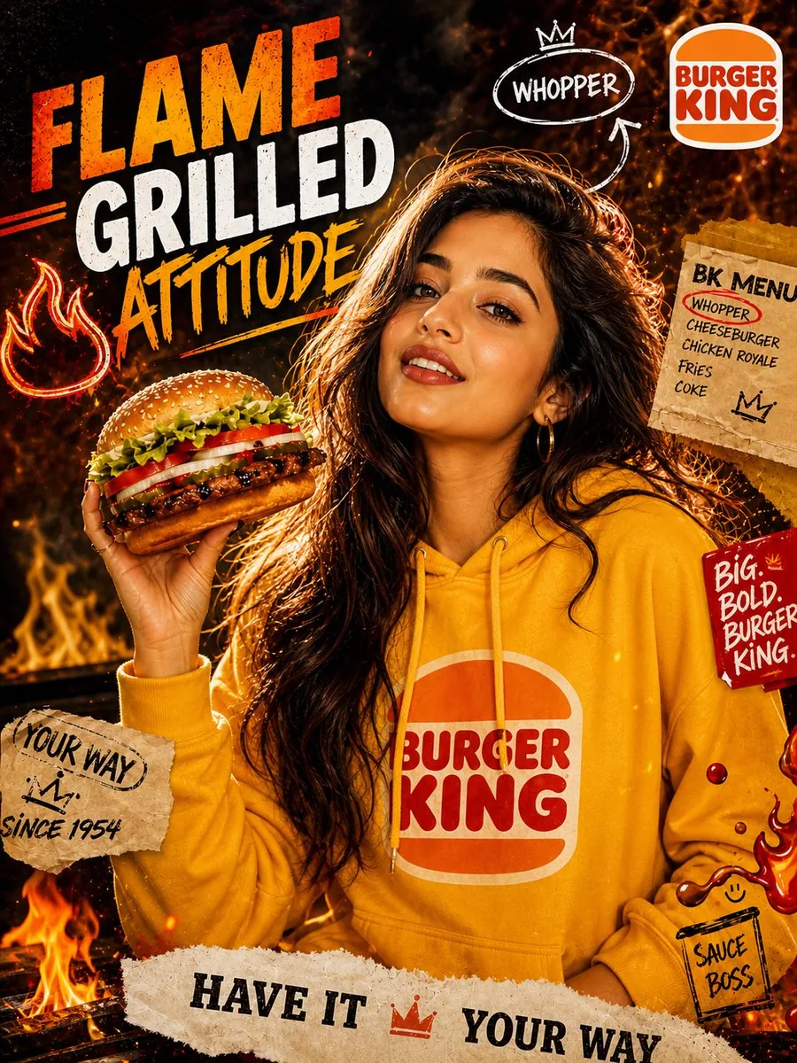 Dramatic Flame-Grilled Ad Poster reference