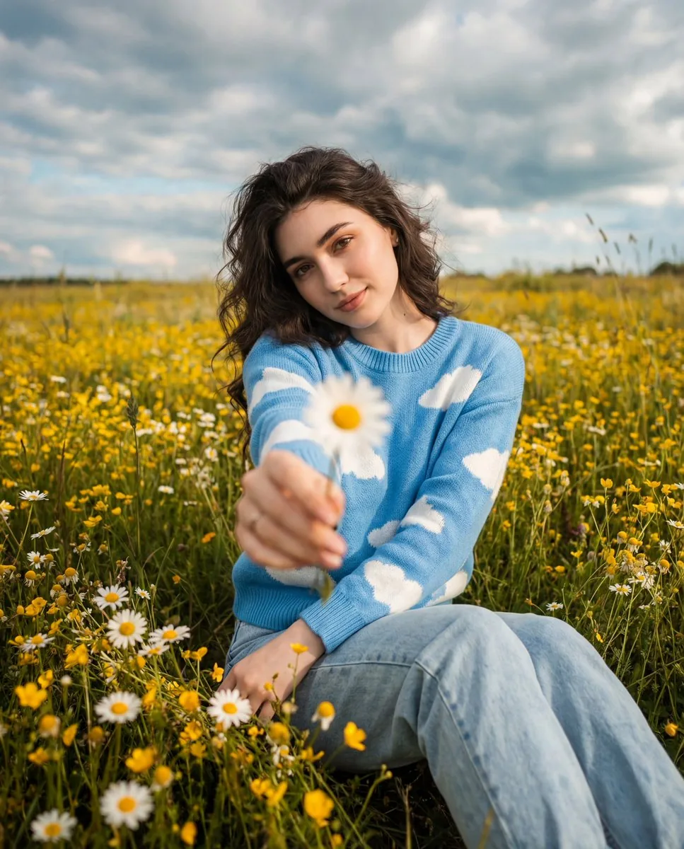 Cinematic Portrait in a Wildflower Field reference