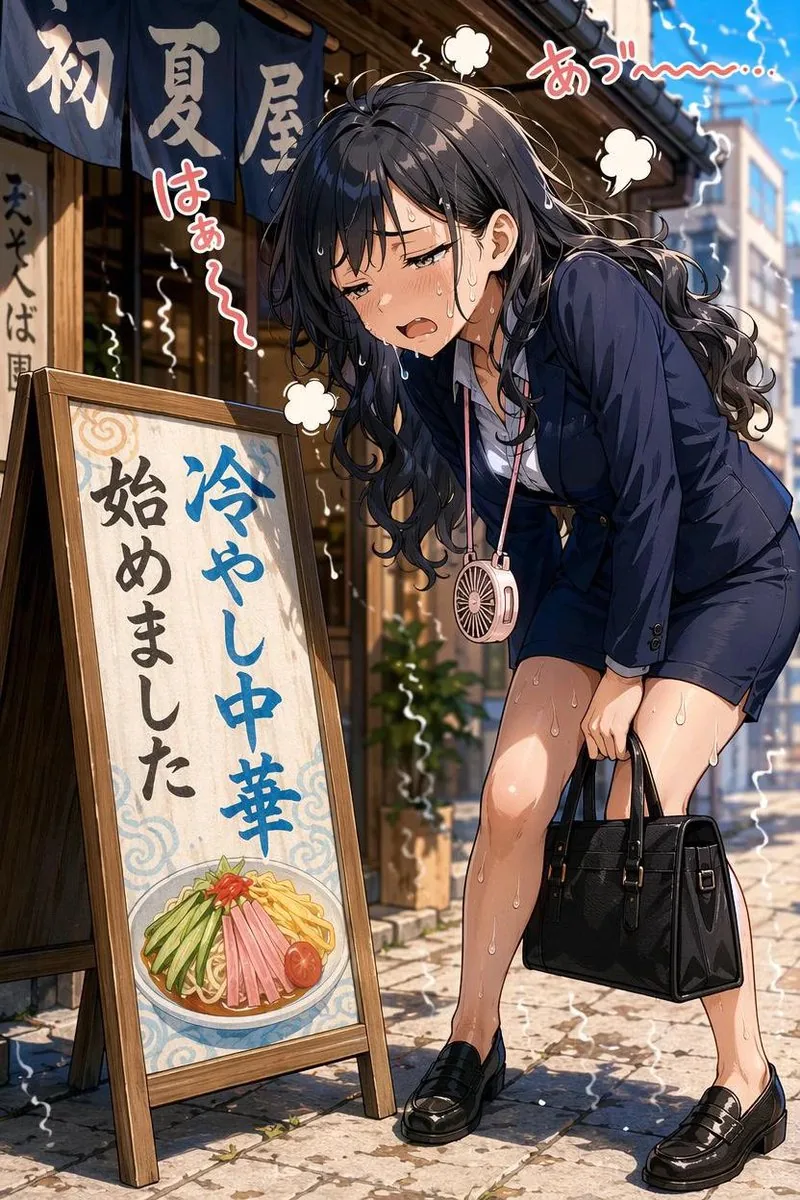Overheated Office Lady at Noodle Shop reference