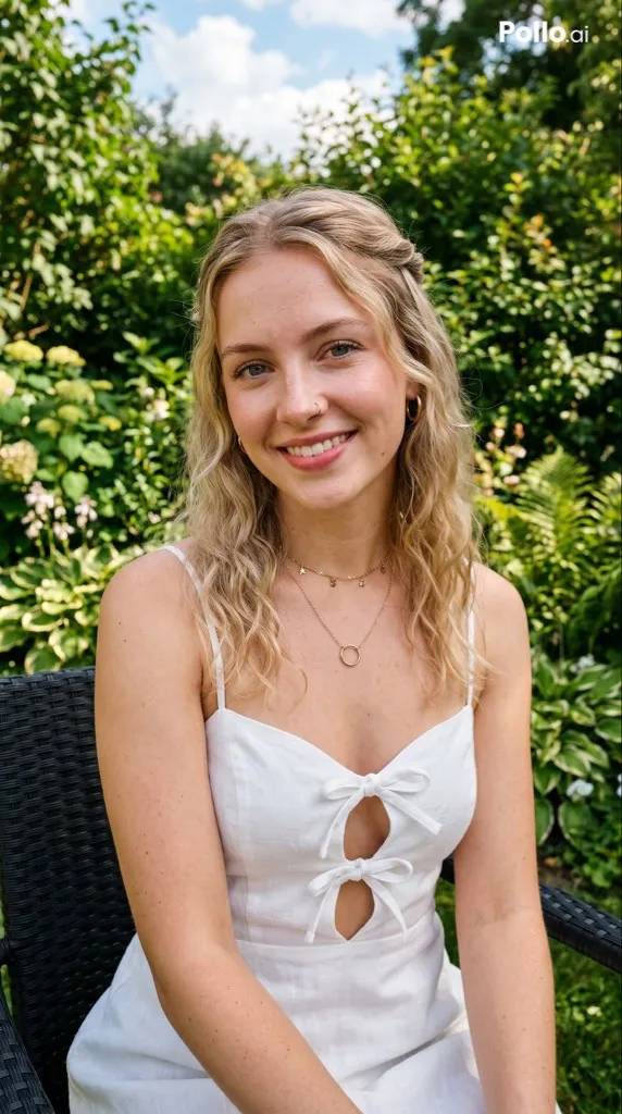 Garden Portrait With White Summer Dress reference
