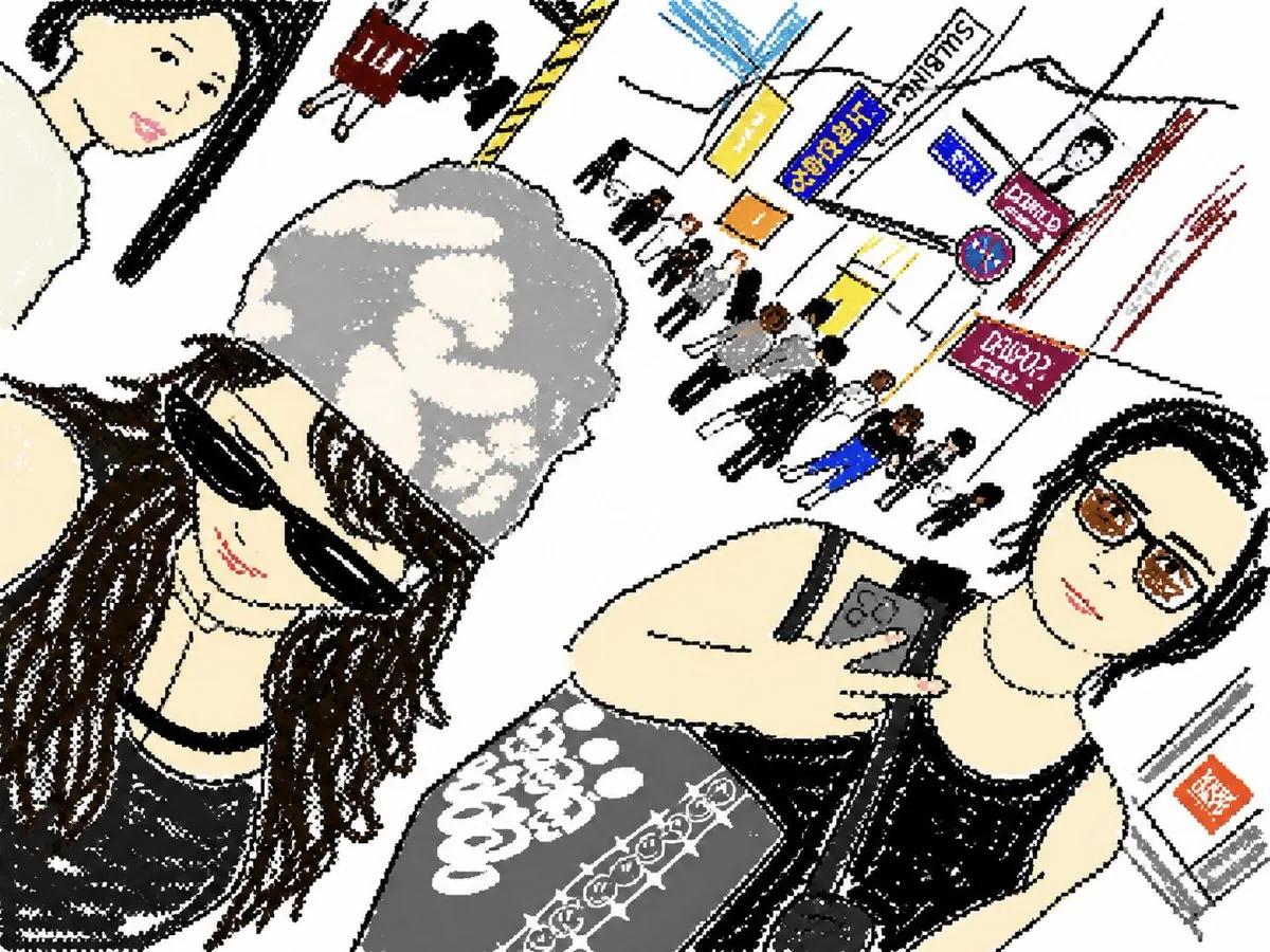 Cute Tilted Street Selfie Illustration reference