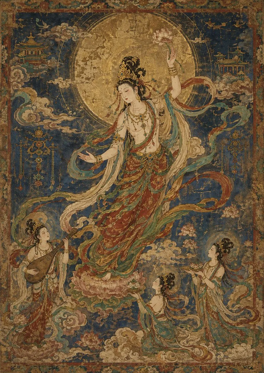 Antique Celestial Goddess Mural reference