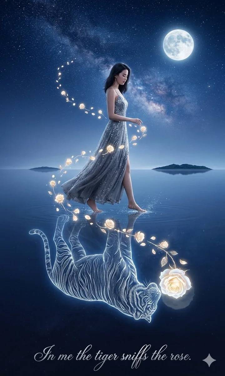 Moonlit Tiger and Rose Fantasy Poster reference