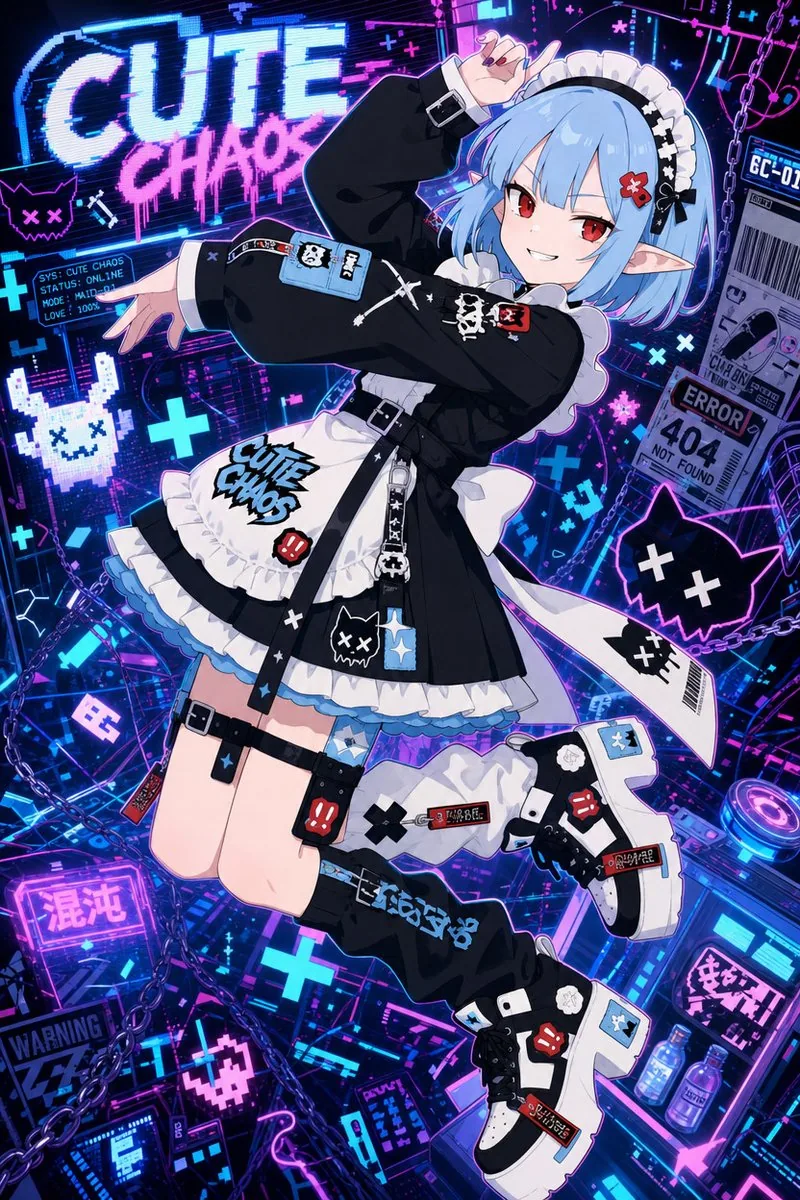 Cute Chaos Cyberpunk Maid Elf reference