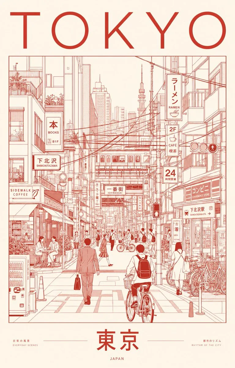 Minimalist Tokyo City Line-Art Poster reference