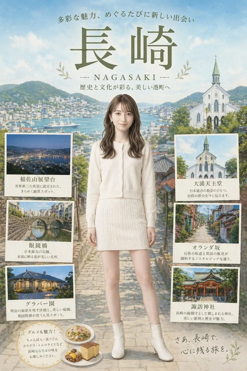 Nagasaki Travel Poster with Central Woman reference