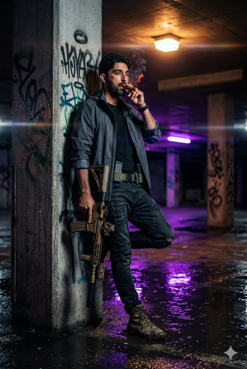 Gritty Neo-Noir Tactical Portrait reference