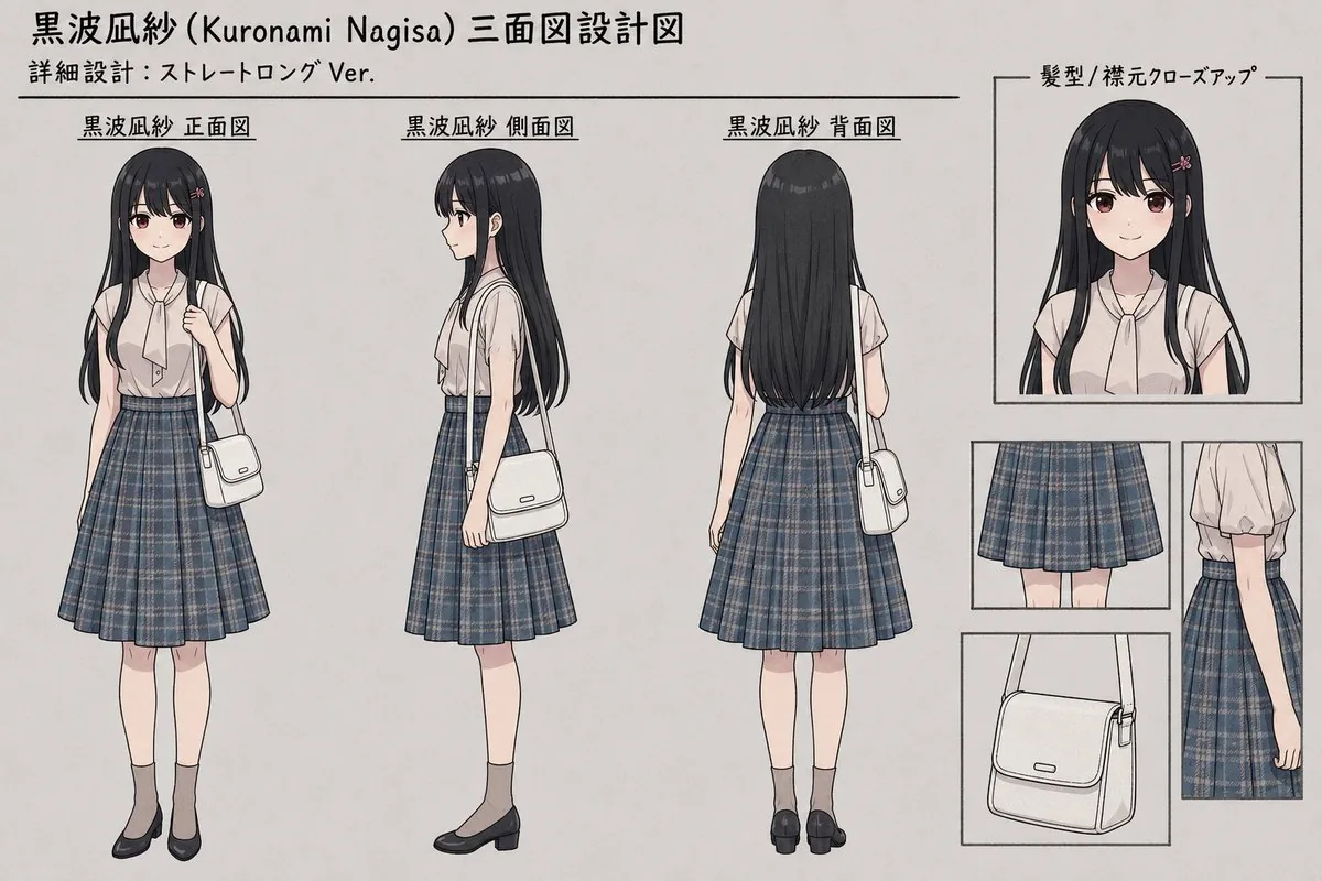 Anime Three-View Character Sheet reference