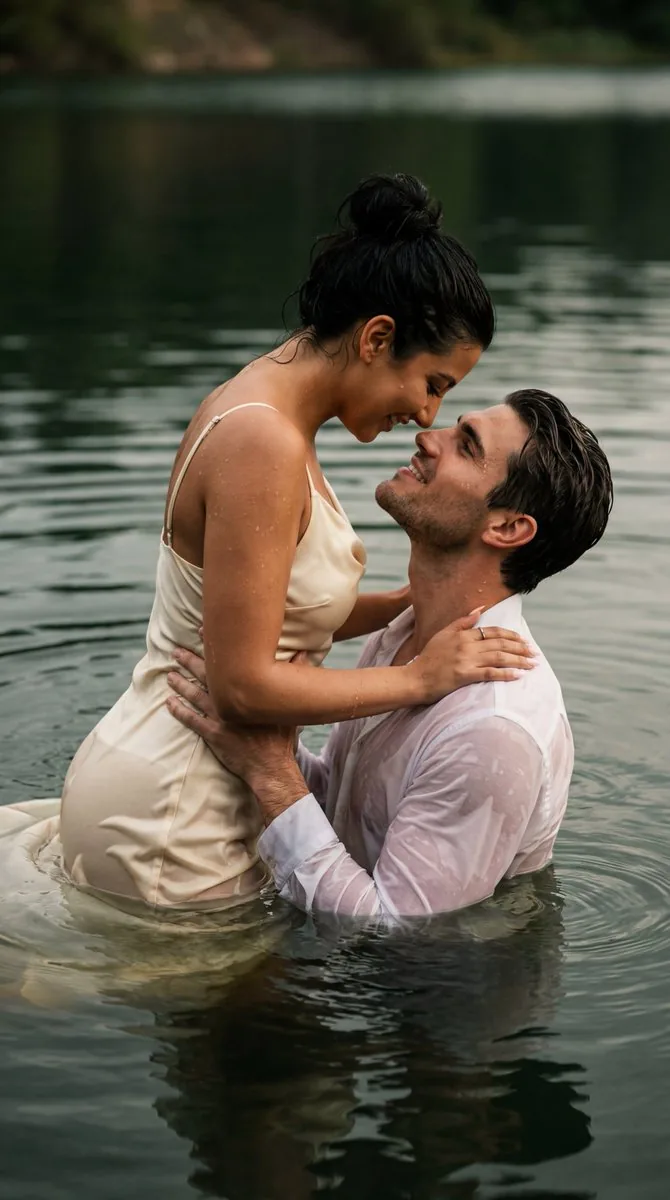 Cinematic Couple Embrace in Lake Water - Nano Banana Pro AI Prompt for Social Media Post reference