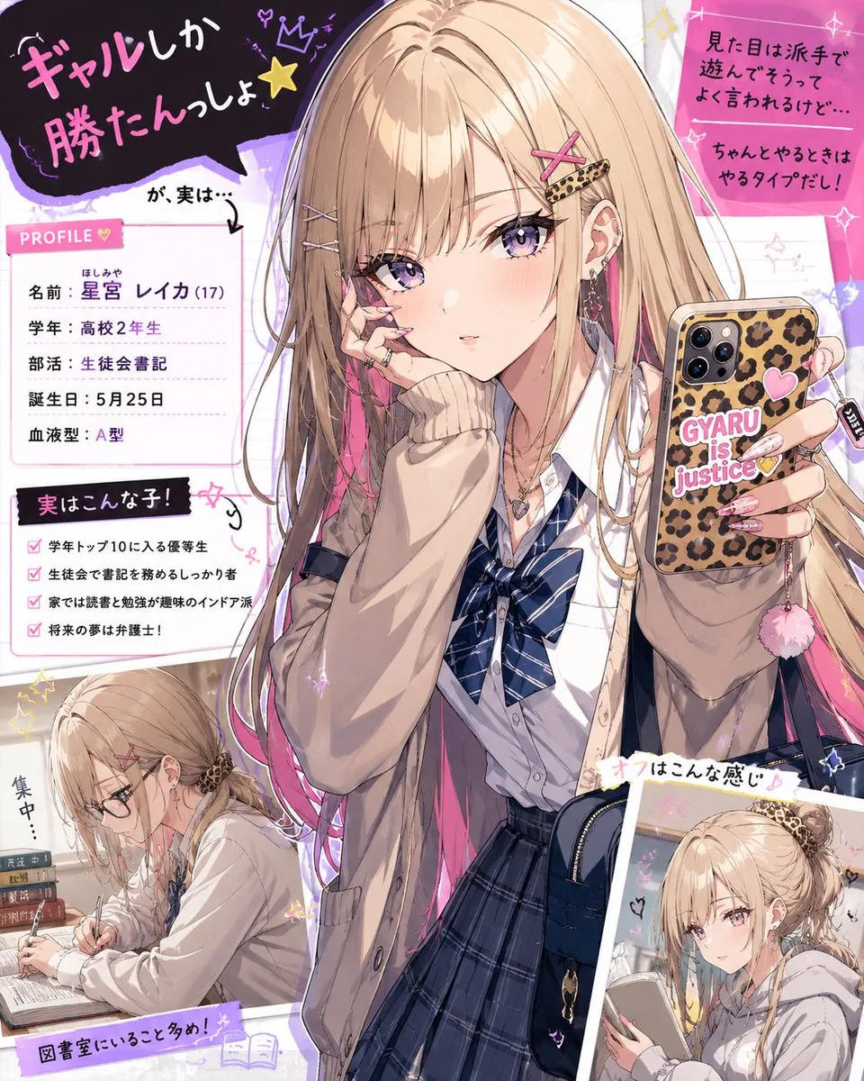 Gal Style High School Girl Digital Illustration reference