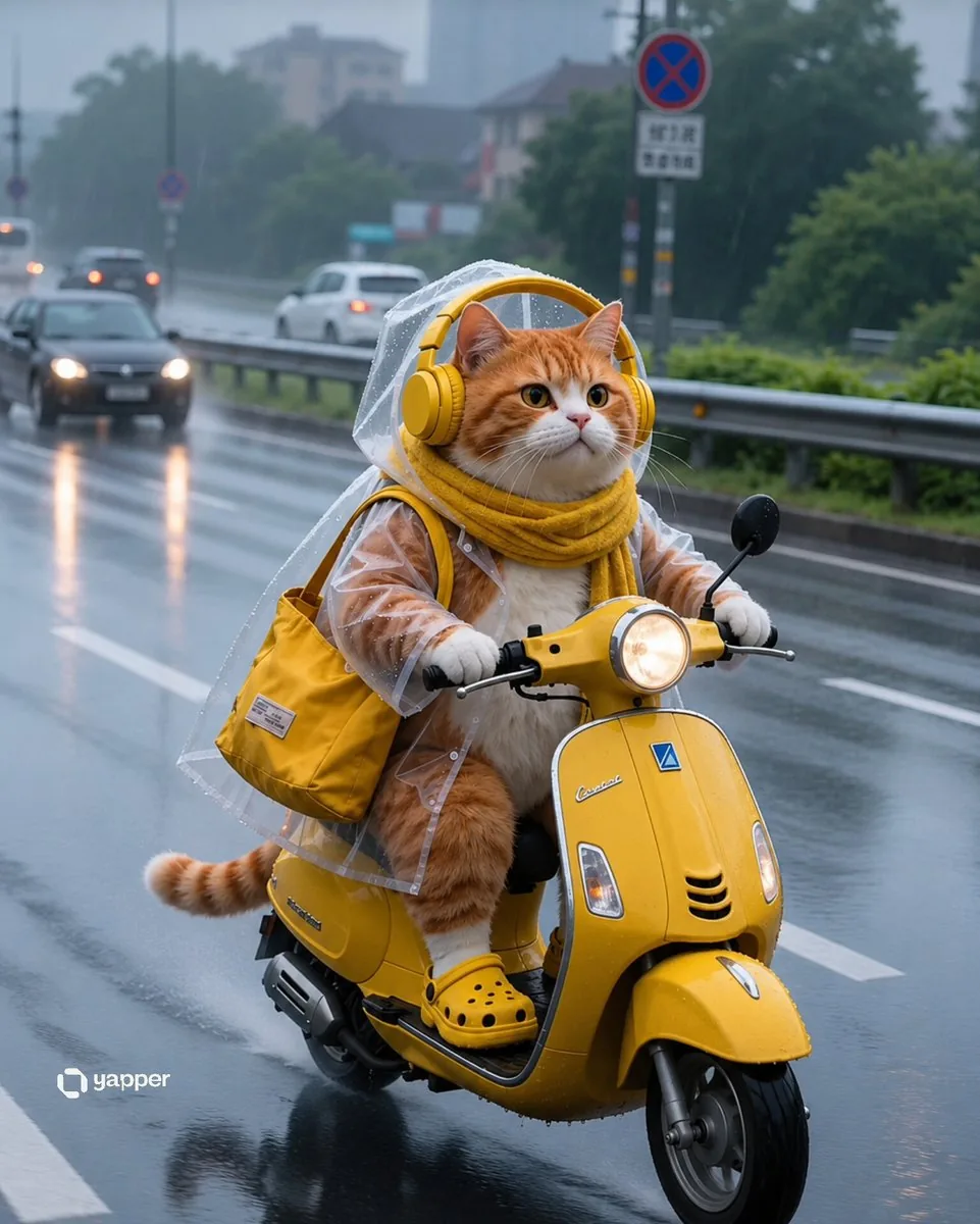 Rainy Tabby Scooter Ride reference