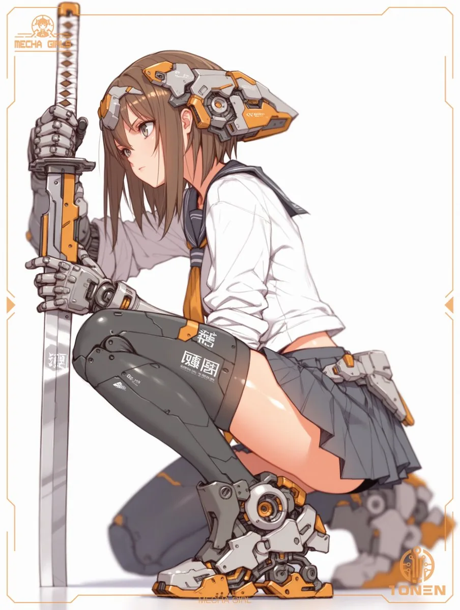Crouching Mecha Schoolgirl Katana reference