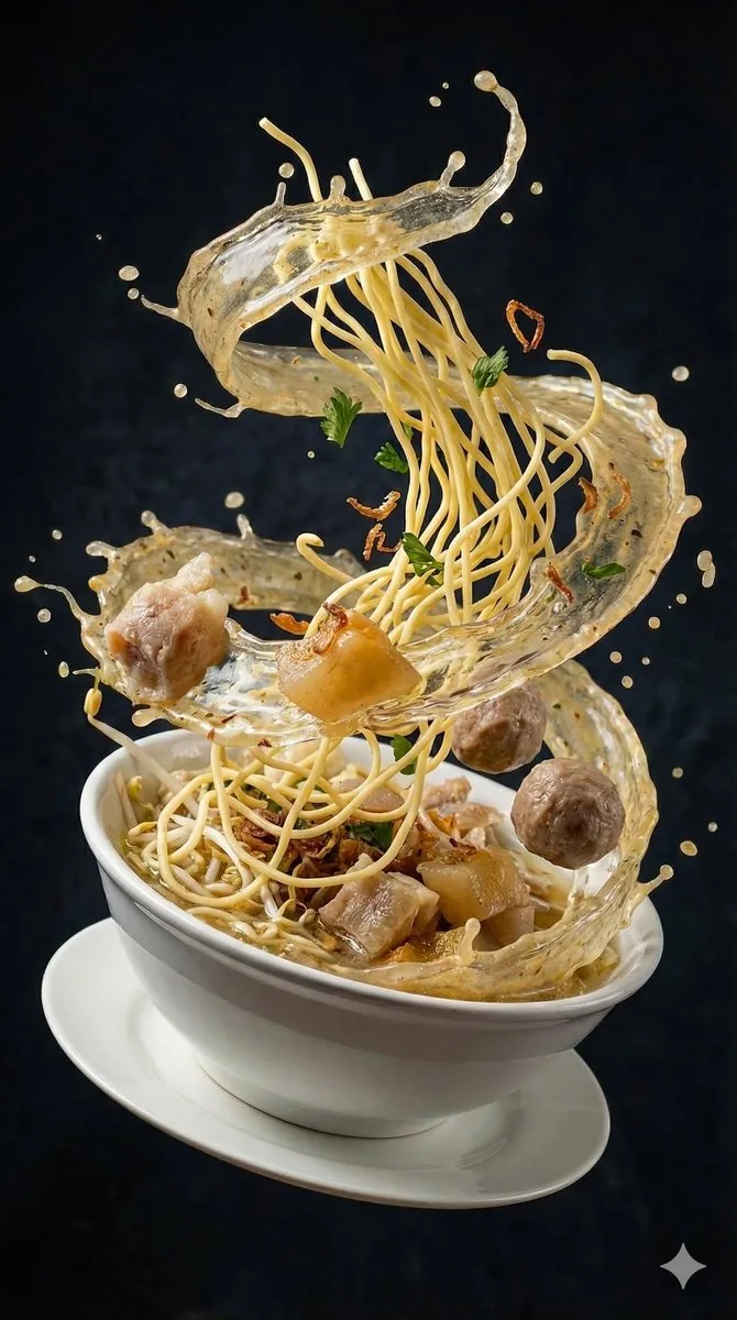 High-Speed Food Photography of Exploding Asian Soup reference