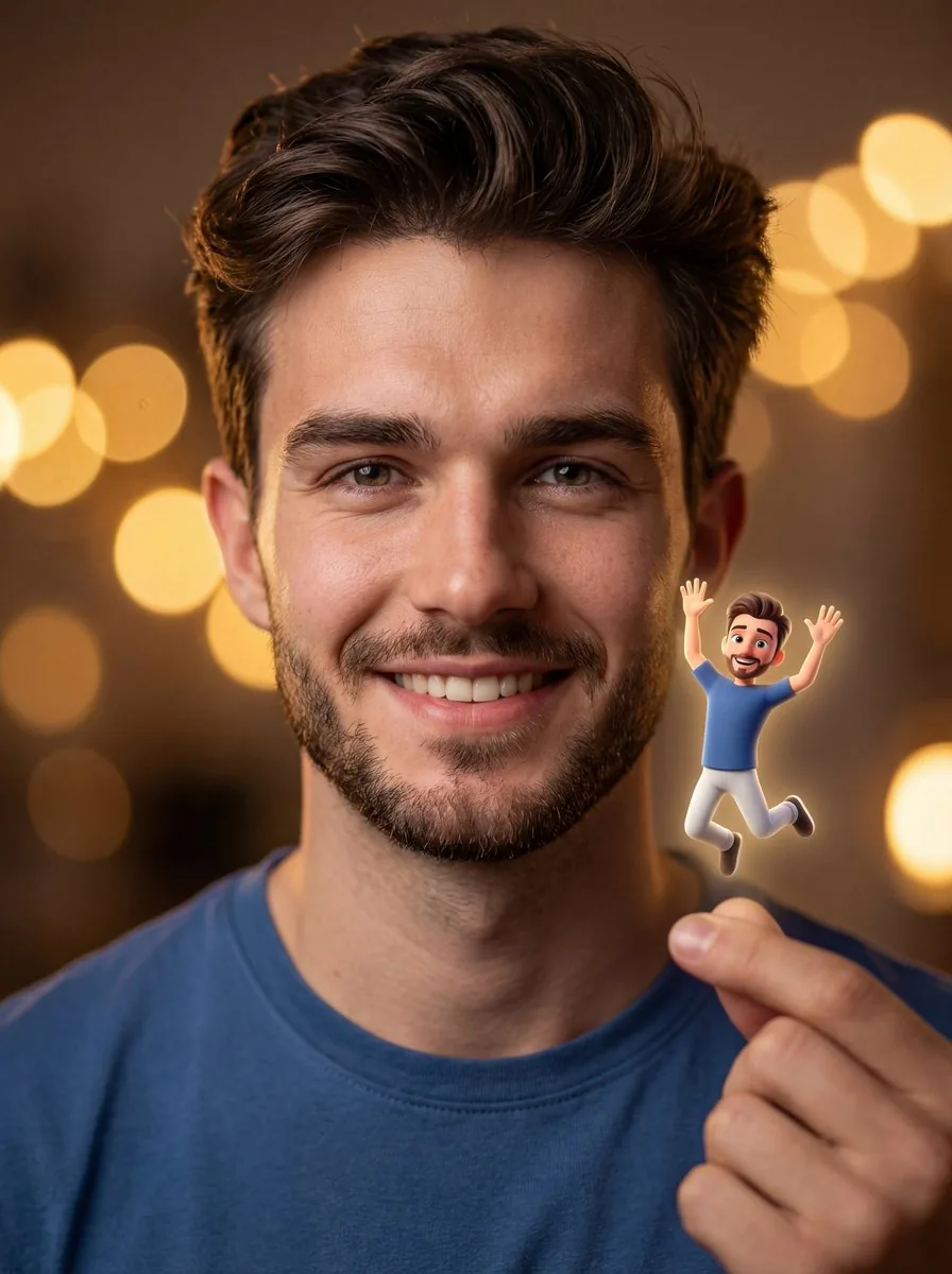 Ultra-realistic Portrait with Miniature Cartoon Self reference
