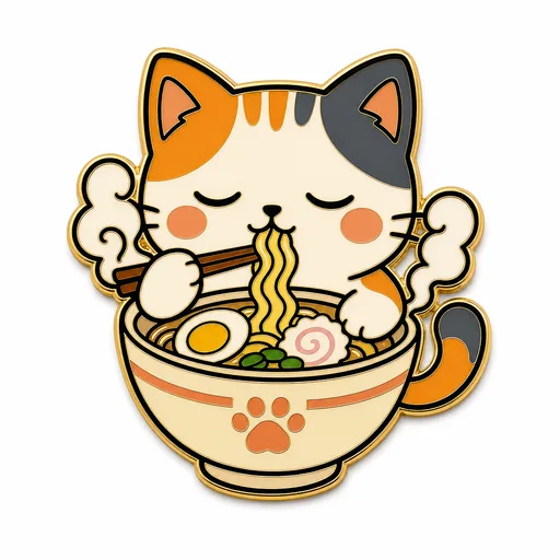 Gatto che mangia ramen enamel pin template preview