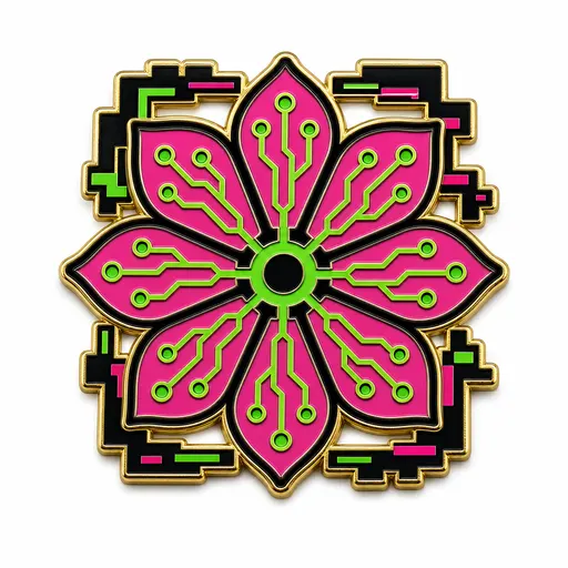 Cyber Flower 에나멜 핀 템플릿 미리보기
