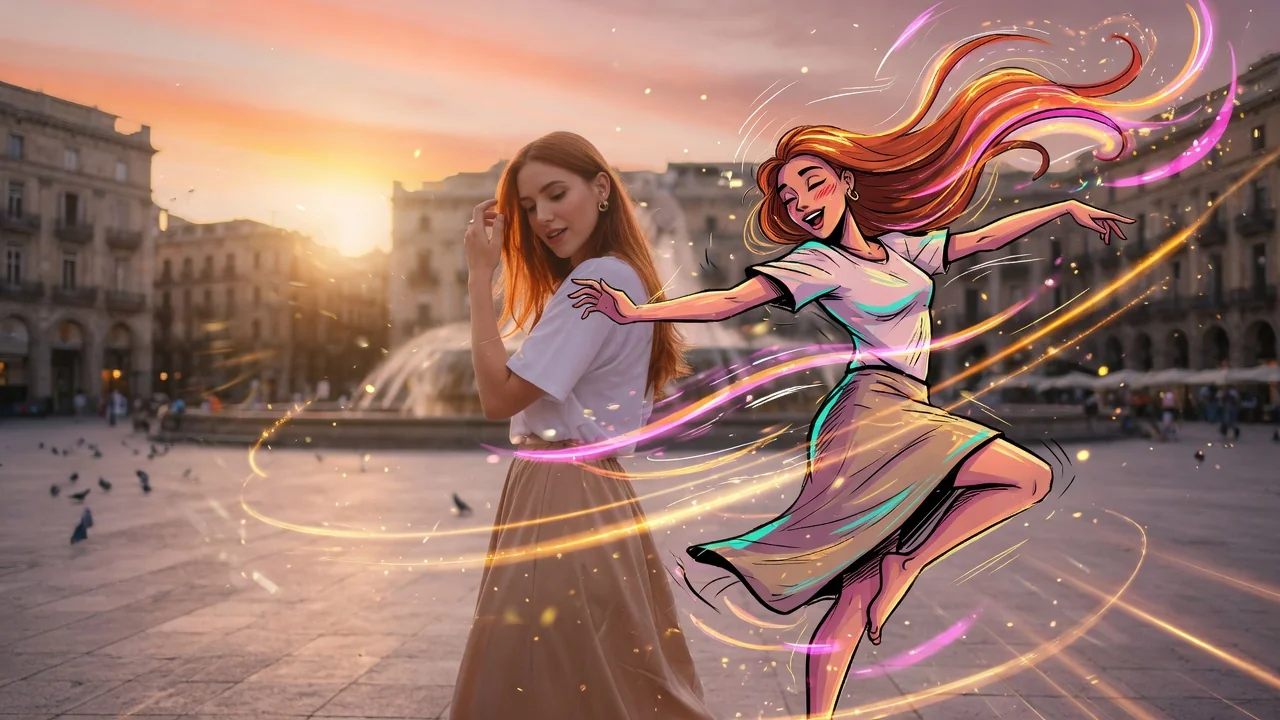 Original AI-generated cover art for the ai dance generator tool, cinematic horizontal scene