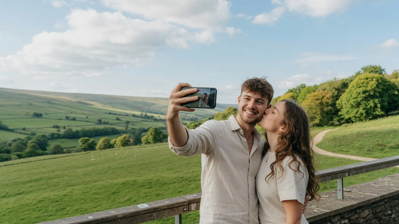 Original AI-generated cover art for the ai kissing video generator tool, cinematic horizontal scene