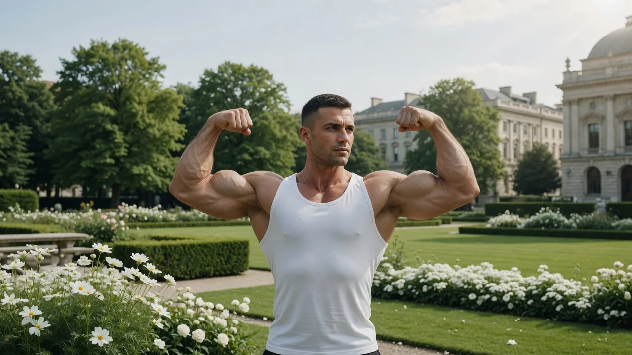 Original AI-generated cover art for the ai muscle generator tool, cinematic horizontal scene