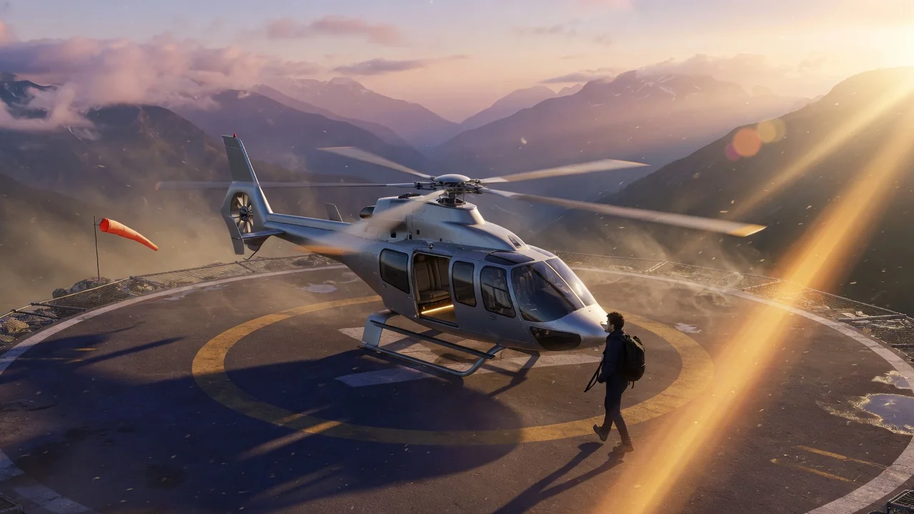 Original AI-generated cover art for the ai private helicopter video generator tool, cinematic horizontal scene