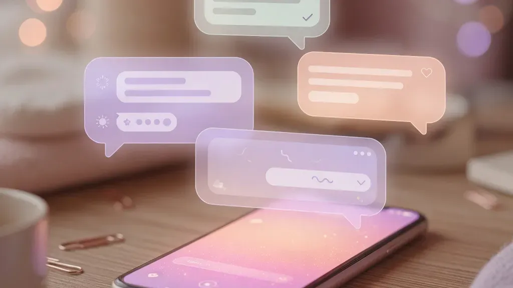 Museland AI alternative comparison β glowing phone with floating chat-bubble cards for choosing a character chat platform