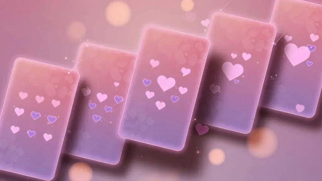 ai彼女 おすすめアプリ のイメージ:複数のスマホカードが淡いピンクに光り、ハートのアイコンが浮かぶ