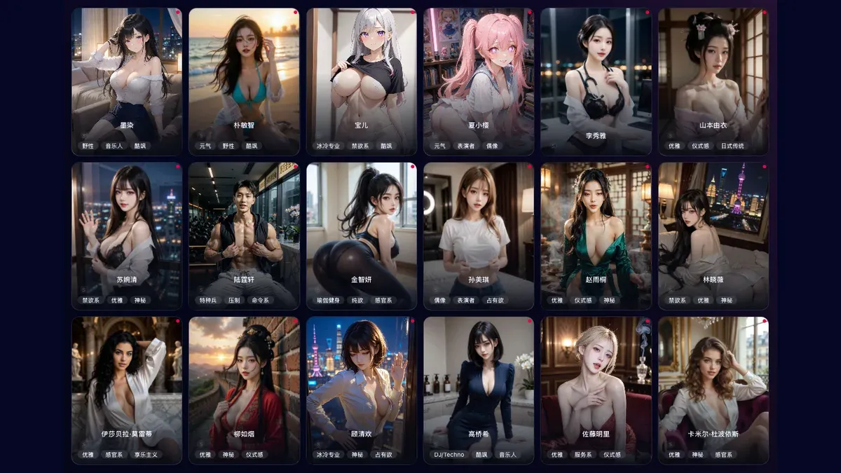 LumiChat character discovery list with real AI companion cards