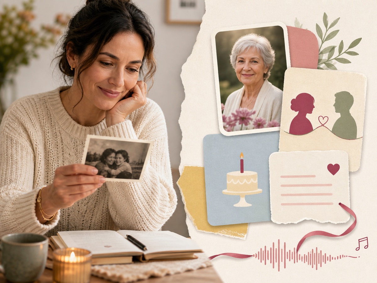 A woman turning a loved one's photographs, relationship, occasion and memories into a personalized song