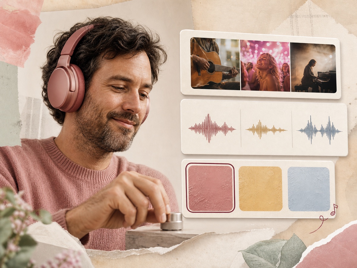 A listener choosing the style, voice and mood for a personalized song