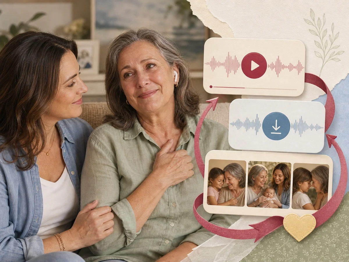A mother receiving a personalized song that can be played privately, downloaded and paired with a memory video